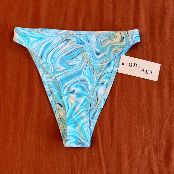 GB x ANA Grey Bandit x Blue Swirl High Leg Mid Rise Bikini Bottom size S NWT - Picture 1 of 6